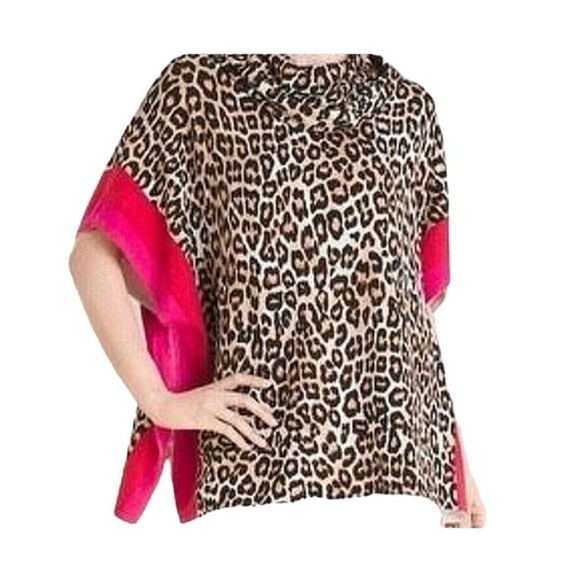 CHICO'S SIZE‎ S/M Leopard Print Poncho Contrast Side Inserts Cowl Neck NWOT - Picture 1 of 7